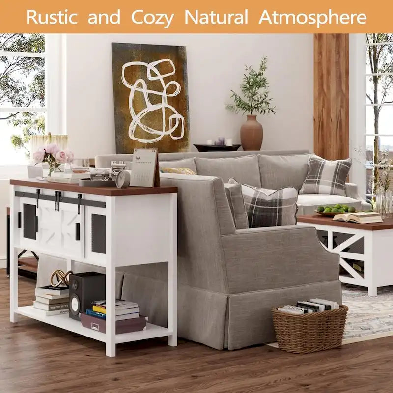Console rustique de style ferme et industriel avec étagère