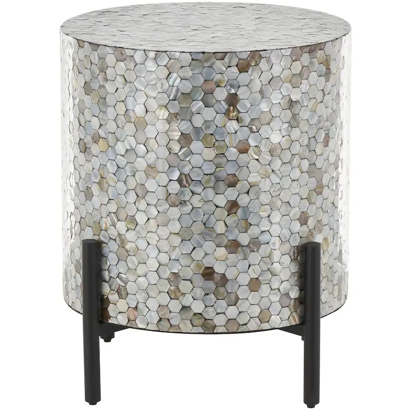 Table d'appoint d'appoint avec incrustation géométrique en nacre coquillage fait main | Pieds noirs | Multicolore | Intérieur
