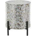 Table d'appoint d'appoint avec incrustation géométrique en nacre coquillage fait main | Pieds noirs | Multicolore | Intérieur