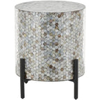 Table d'appoint d'appoint avec incrustation géométrique en nacre coquillage fait main | Pieds noirs | Multicolore | Intérieur
