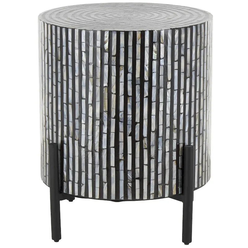 Table d'appoint d'appoint avec incrustation géométrique en nacre coquillage fait main | Pieds noirs | Multicolore | Intérieur