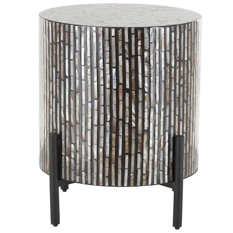 Table d'appoint d'appoint avec incrustation géométrique en nacre coquillage fait main | Pieds noirs | Multicolore | Intérieur