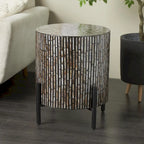 Table d'appoint d'appoint avec incrustation géométrique en nacre coquillage fait main | Pieds noirs | Multicolore | Intérieur