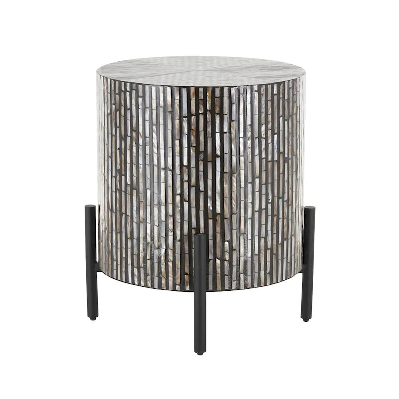 Table d'appoint d'appoint avec incrustation géométrique en nacre coquillage fait main | Pieds noirs | Multicolore | Intérieur