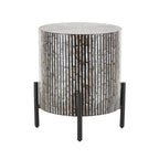 Table d'appoint d'appoint avec incrustation géométrique en nacre coquillage fait main | Pieds noirs | Multicolore | Intérieur