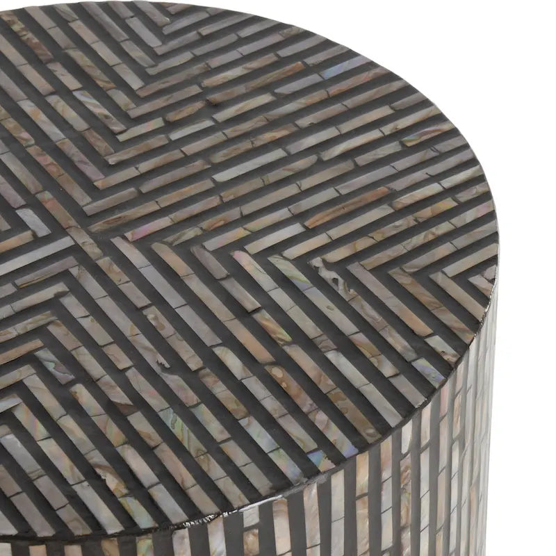 Table d'appoint d'appoint avec incrustation géométrique en nacre coquillage fait main | Pieds noirs | Multicolore | Intérieur