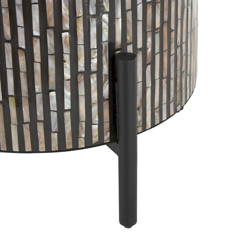 Table d'appoint d'appoint avec incrustation géométrique en nacre coquillage fait main | Pieds noirs | Multicolore | Intérieur