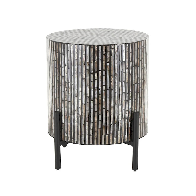 Table d'appoint d'appoint avec incrustation géométrique en nacre coquillage fait main | Pieds noirs | Multicolore | Intérieur