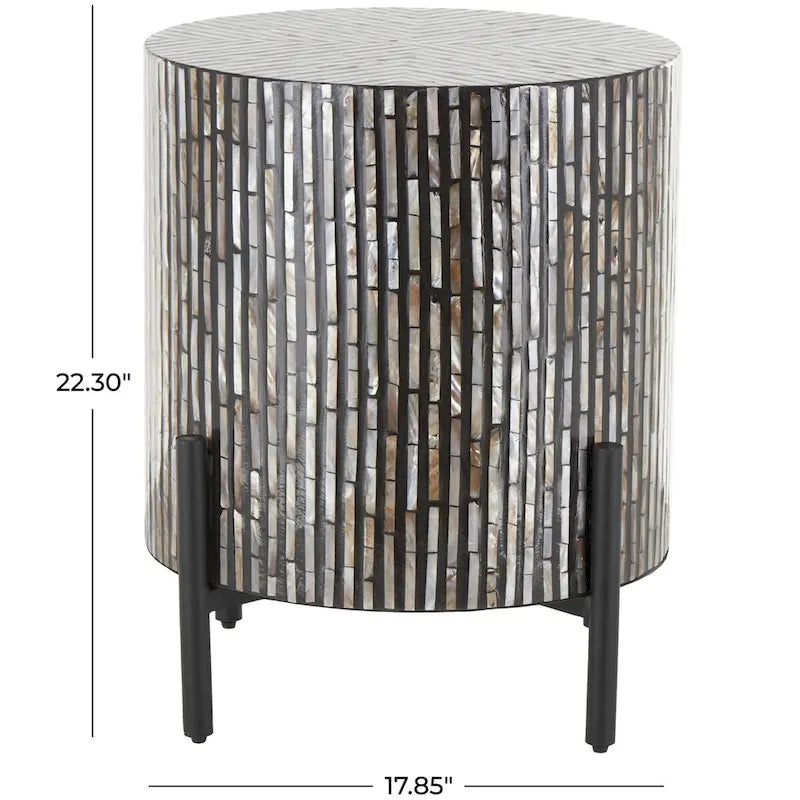 Table d'appoint d'appoint avec incrustation géométrique en nacre coquillage fait main | Pieds noirs | Multicolore | Intérieur