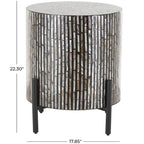 Table d'appoint d'appoint avec incrustation géométrique en nacre coquillage fait main | Pieds noirs | Multicolore | Intérieur