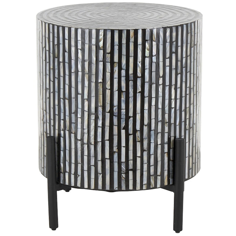 Table d'appoint d'appoint avec incrustation géométrique en nacre coquillage fait main | Pieds noirs | Multicolore | Intérieur