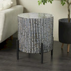 Table d'appoint d'appoint avec incrustation géométrique en nacre coquillage fait main | Pieds noirs | Multicolore | Intérieur