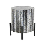 Table d'appoint d'appoint avec incrustation géométrique en nacre coquillage fait main | Pieds noirs | Multicolore | Intérieur