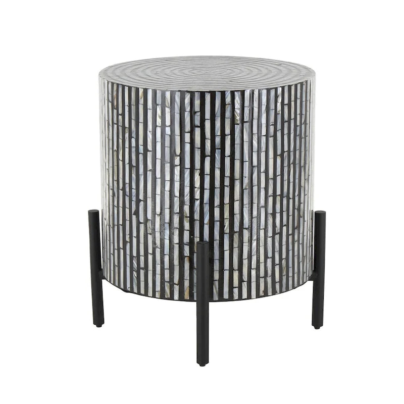 Table d'appoint d'appoint avec incrustation géométrique en nacre coquillage fait main | Pieds noirs | Multicolore | Intérieur