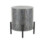 Table d'appoint d'appoint avec incrustation géométrique en nacre coquillage fait main | Pieds noirs | Multicolore | Intérieur