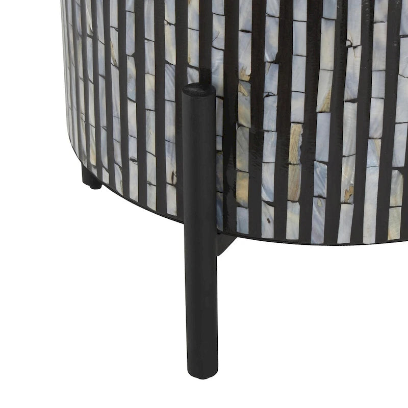 Table d'appoint d'appoint avec incrustation géométrique en nacre coquillage fait main | Pieds noirs | Multicolore | Intérieur