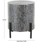 Table d'appoint d'appoint avec incrustation géométrique en nacre coquillage fait main | Pieds noirs | Multicolore | Intérieur