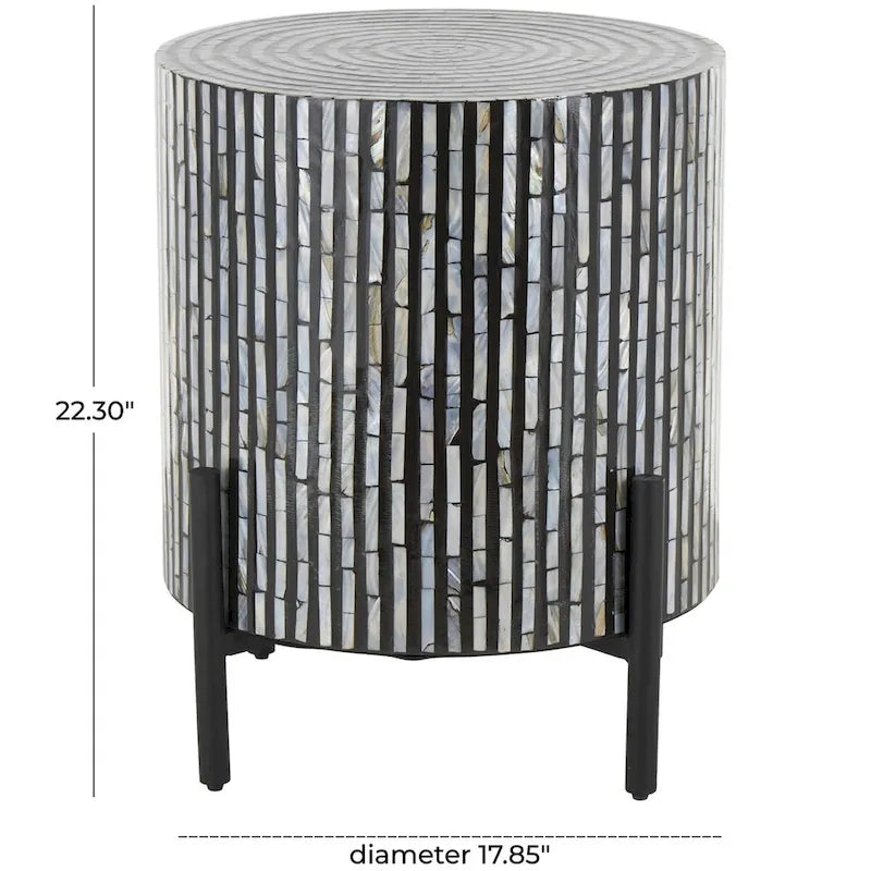 Table d'appoint d'appoint avec incrustation géométrique en nacre coquillage fait main | Pieds noirs | Multicolore | Intérieur