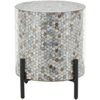 Table d'appoint d'appoint avec incrustation géométrique en nacre coquillage fait main | Pieds noirs | Multicolore | Intérieur