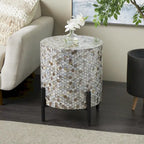 Table d'appoint d'appoint avec incrustation géométrique en nacre coquillage fait main | Pieds noirs | Multicolore | Intérieur