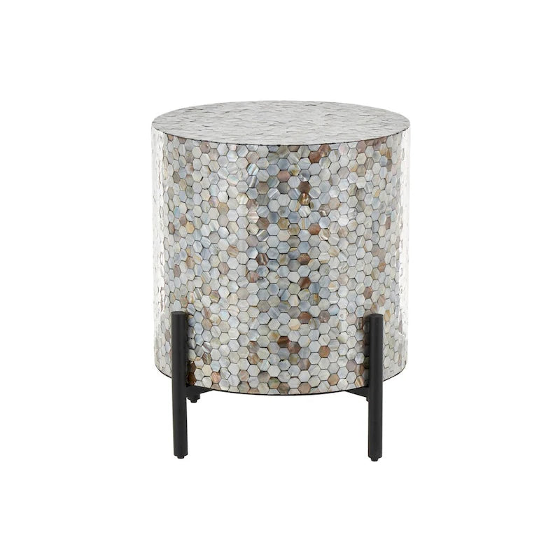 Table d'appoint d'appoint avec incrustation géométrique en nacre coquillage fait main | Pieds noirs | Multicolore | Intérieur
