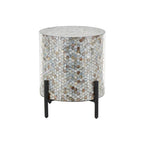 Table d'appoint d'appoint avec incrustation géométrique en nacre coquillage fait main | Pieds noirs | Multicolore | Intérieur