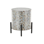 Table d'appoint d'appoint avec incrustation géométrique en nacre coquillage fait main | Pieds noirs | Multicolore | Intérieur