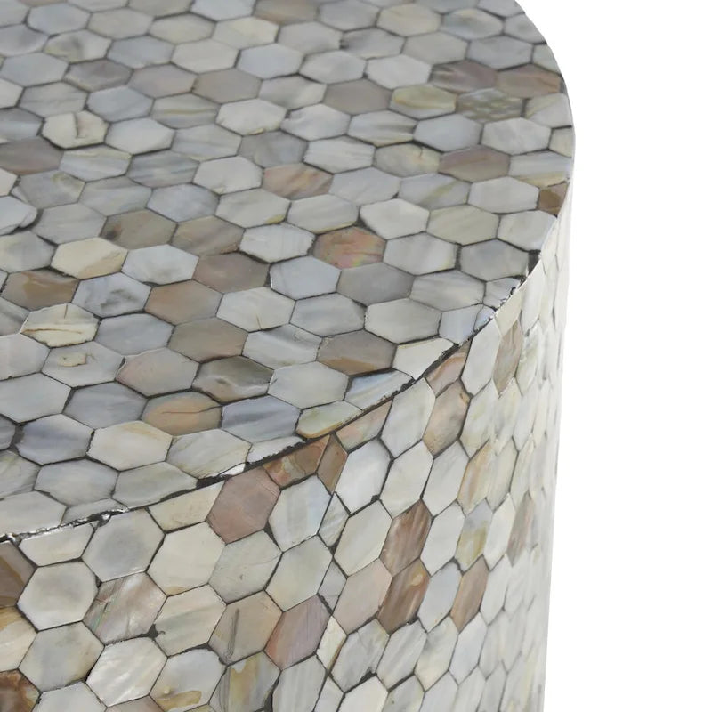 Table d'appoint d'appoint avec incrustation géométrique en nacre coquillage fait main | Pieds noirs | Multicolore | Intérieur