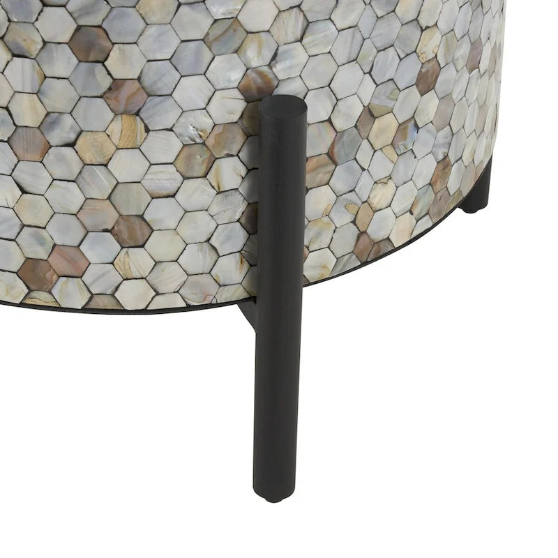 Table d'appoint d'appoint avec incrustation géométrique en nacre coquillage fait main | Pieds noirs | Multicolore | Intérieur