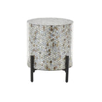 Table d'appoint d'appoint avec incrustation géométrique en nacre coquillage fait main | Pieds noirs | Multicolore | Intérieur