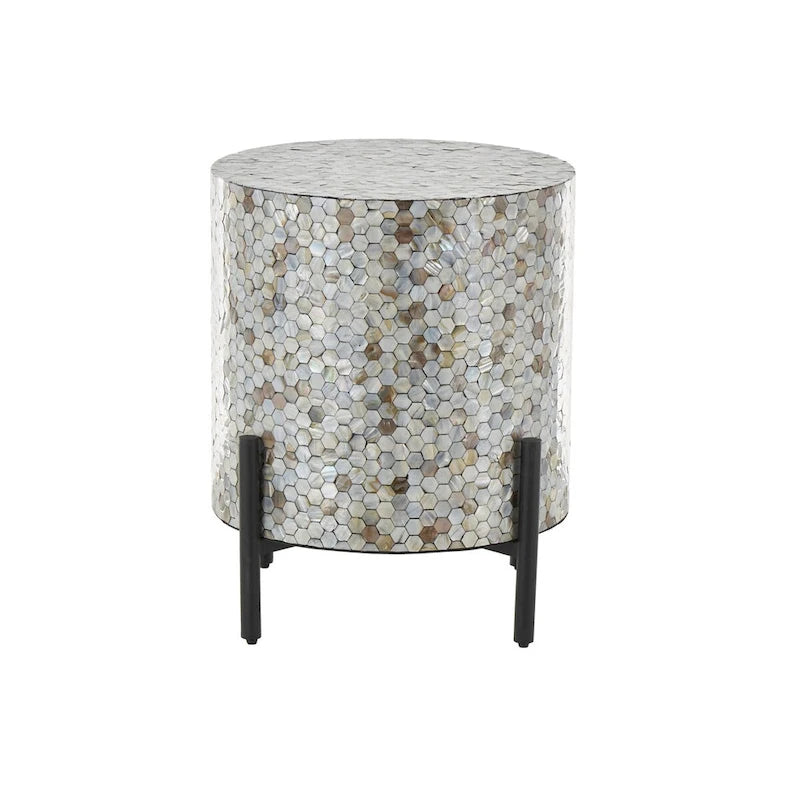 Table d'appoint d'appoint avec incrustation géométrique en nacre coquillage fait main | Pieds noirs | Multicolore | Intérieur