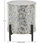 Table d'appoint d'appoint avec incrustation géométrique en nacre coquillage fait main | Pieds noirs | Multicolore | Intérieur