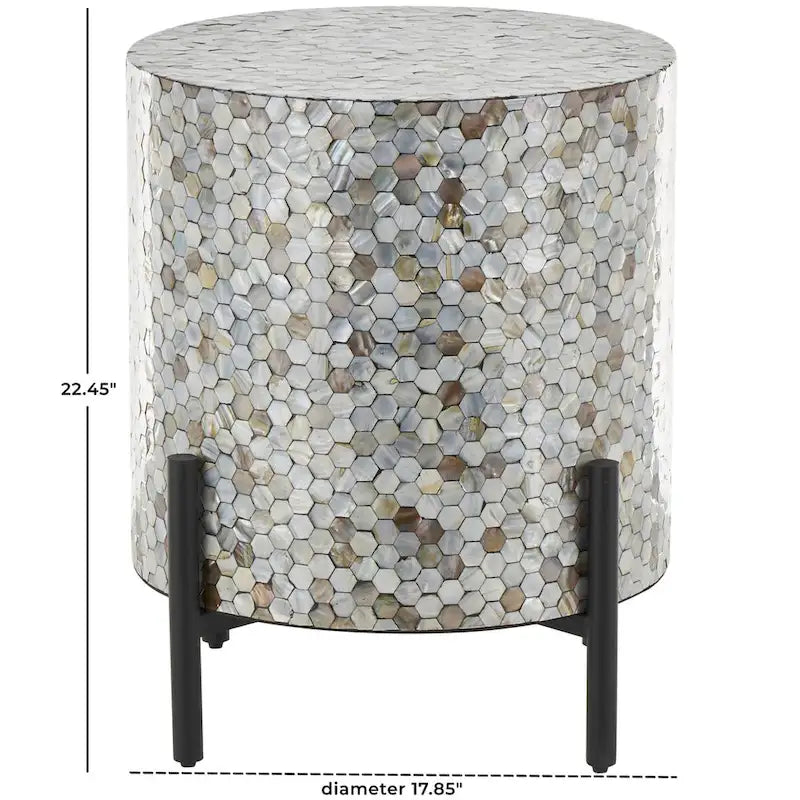 Table d'appoint d'appoint avec incrustation géométrique en nacre coquillage fait main | Pieds noirs | Multicolore | Intérieur