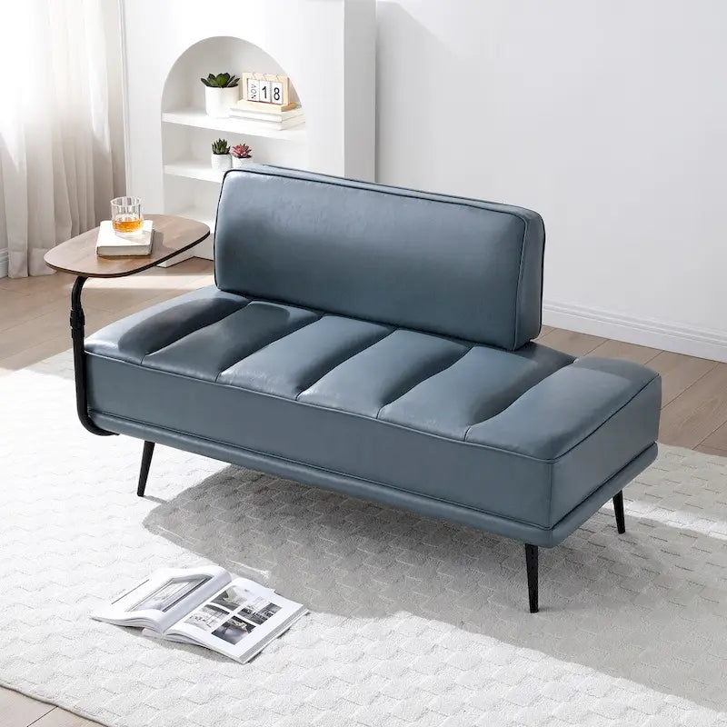 Banc de bout de lit de 56,3 po de large, rembourré en similicuir avec table d'appoint, plateau pivotant à 360 degrés, pouf d'entrée, pieds en métal