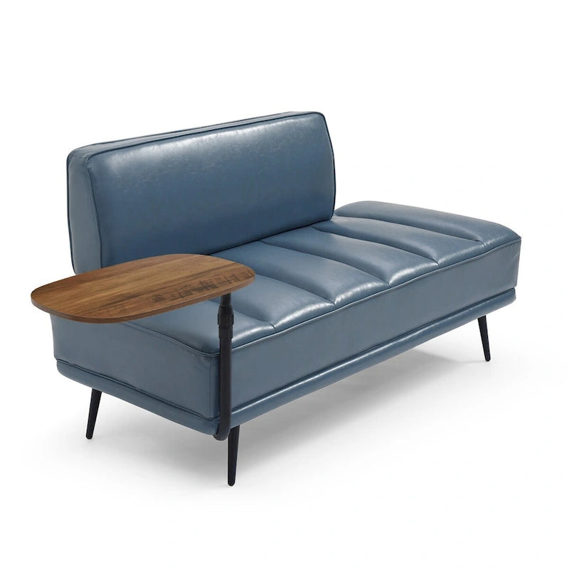Banc de bout de lit de 56,3 po de large, rembourré en similicuir avec table d'appoint, plateau pivotant à 360 degrés, pouf d'entrée, pieds en métal