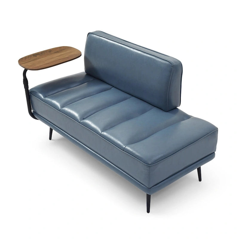 Banc de bout de lit de 56,3 po de large, rembourré en similicuir avec table d'appoint, plateau pivotant à 360 degrés, pouf d'entrée, pieds en métal
