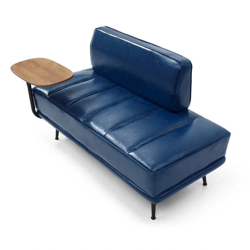 Banc de bout de lit de 56,3 po de large, rembourré en similicuir avec table d'appoint, plateau pivotant à 360 degrés, pouf d'entrée, pieds en métal