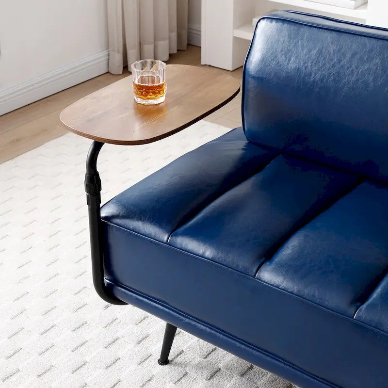 Banc de bout de lit de 56,3 po de large, rembourré en similicuir avec table d'appoint, plateau pivotant à 360 degrés, pouf d'entrée, pieds en métal