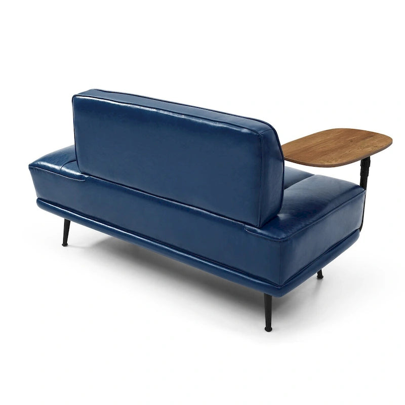 Banc de bout de lit de 56,3 po de large, rembourré en similicuir avec table d'appoint, plateau pivotant à 360 degrés, pouf d'entrée, pieds en métal
