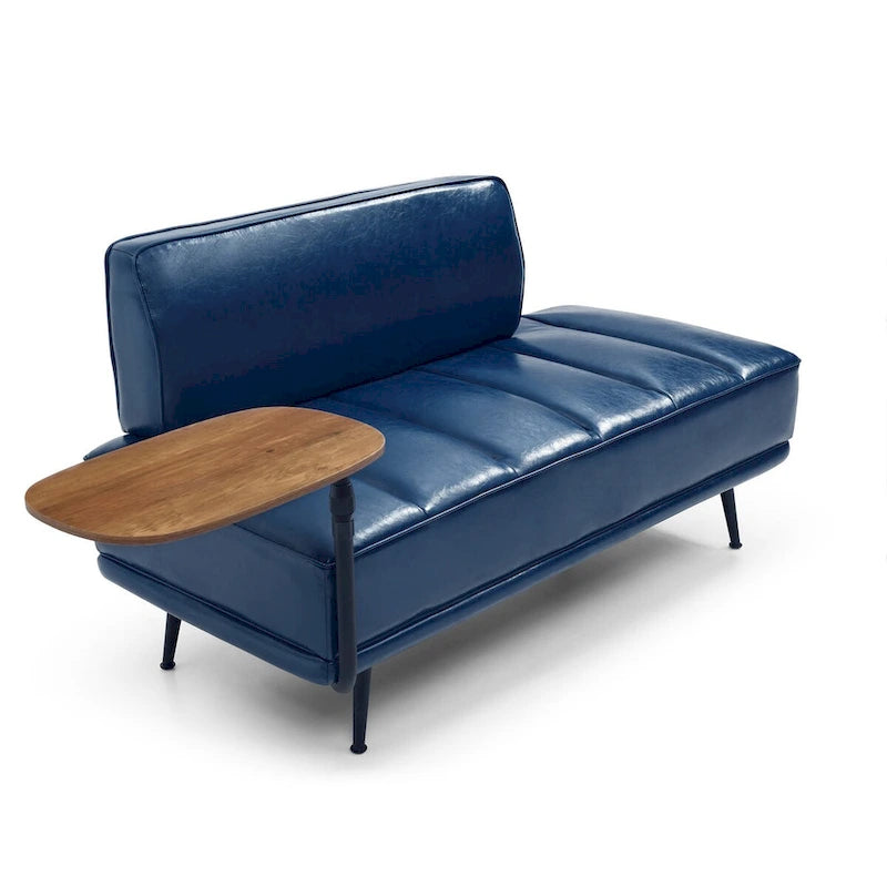 Banc de bout de lit de 56,3 po de large, rembourré en similicuir avec table d'appoint, plateau pivotant à 360 degrés, pouf d'entrée, pieds en métal