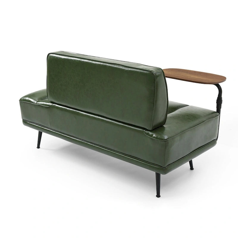 Banc de bout de lit de 56,3 po de large, rembourré en similicuir avec table d'appoint, plateau pivotant à 360 degrés, pouf d'entrée, pieds en métal