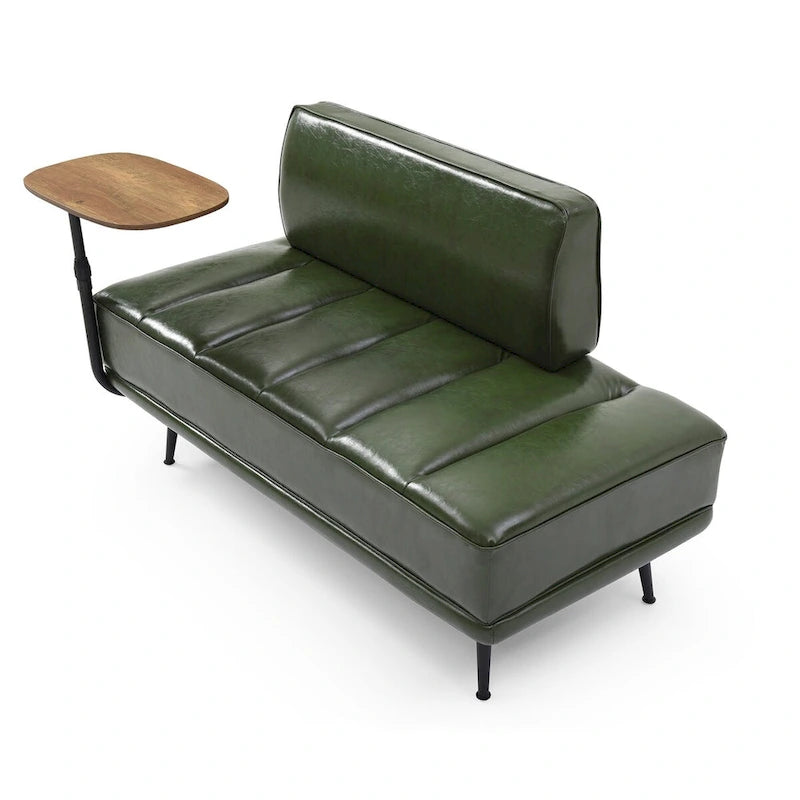 Banc de bout de lit de 56,3 po de large, rembourré en similicuir avec table d'appoint, plateau pivotant à 360 degrés, pouf d'entrée, pieds en métal