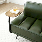 Banc de bout de lit de 56,3 po de large, rembourré en similicuir avec table d'appoint, plateau pivotant à 360 degrés, pouf d'entrée, pieds en métal