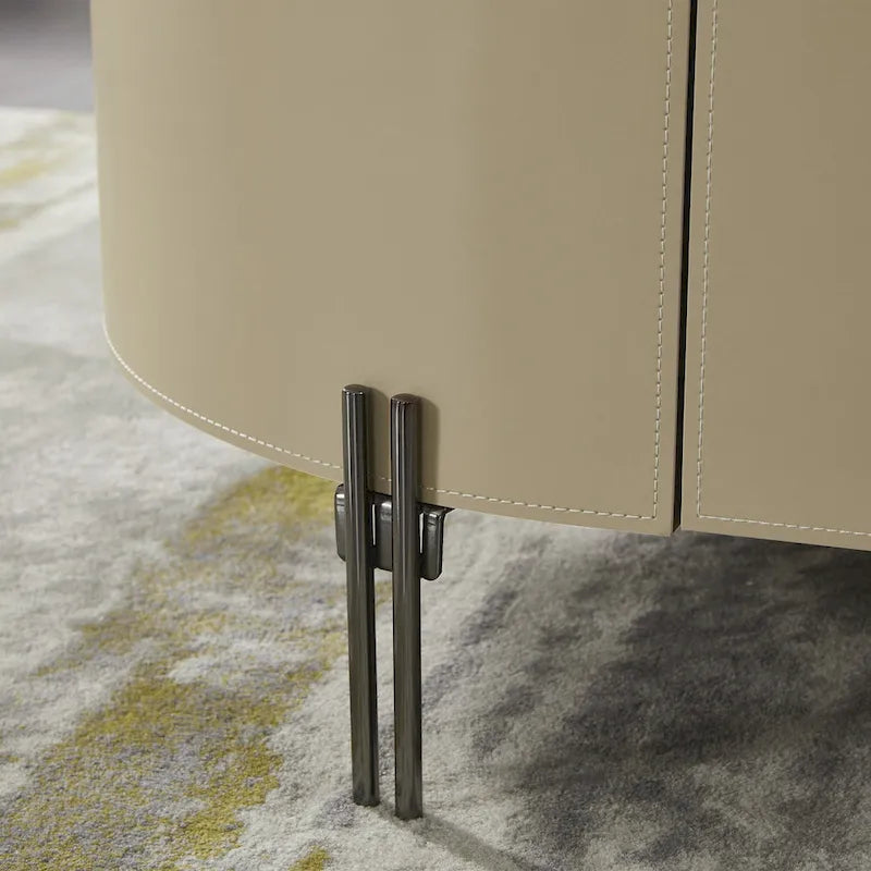 Meuble TV industriel moderne avec 3 tiroirs | Placage cuir sellier | MDF | Pieds en acier inoxydable