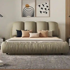 Lit Queen Size de Luxe Rembourré avec Tête de Lit Épaisse, Lit Queen Size en Velours avec Dossier Rembourré Surdimensionné