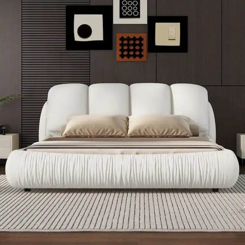 Lit Queen Size de Luxe Rembourré avec Tête de Lit Épaisse, Lit Queen Size en Velours avec Dossier Rembourré Surdimensionné