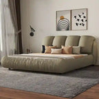 Lit Queen Size de Luxe Rembourré avec Tête de Lit Épaisse, Lit Queen Size en Velours avec Dossier Rembourré Surdimensionné