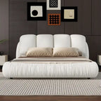 Lit Queen Size de Luxe Rembourré avec Tête de Lit Épaisse, Lit Queen Size en Velours avec Dossier Rembourré Surdimensionné