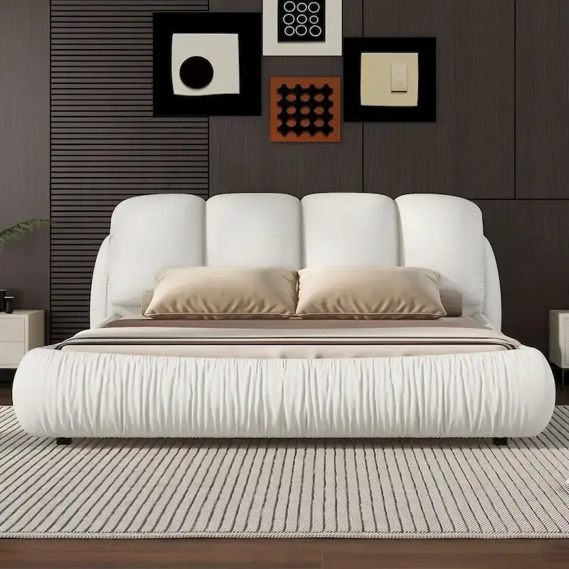 Lit Queen Size de Luxe Rembourré avec Tête de Lit Épaisse, Lit Queen Size en Velours avec Dossier Rembourré Surdimensionné