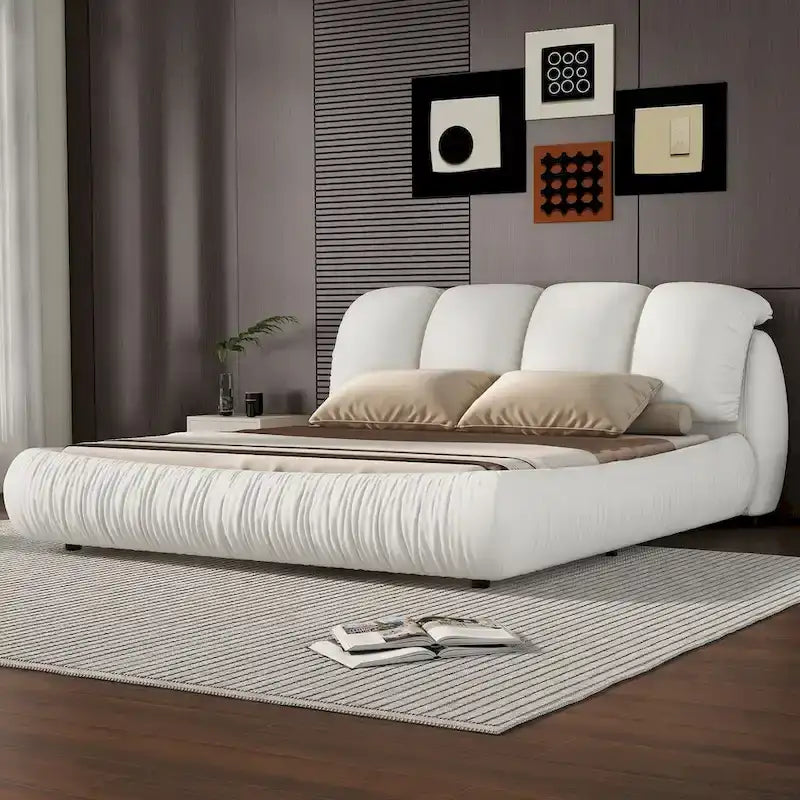 Lit Queen Size de Luxe Rembourré avec Tête de Lit Épaisse, Lit Queen Size en Velours avec Dossier Rembourré Surdimensionné